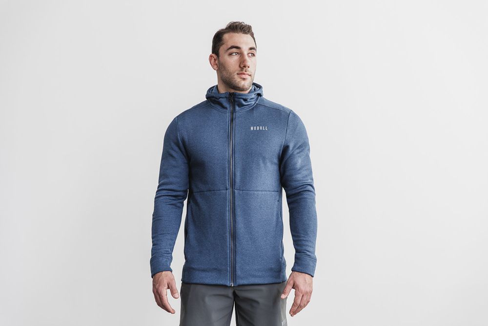 NOBULL Men's Performance Zip-Up Hoodie - Steel Blue - Ireland (8635DXKPJ)